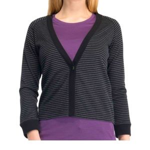 Icebreaker 260 cardigan black striped 3/4 cropped